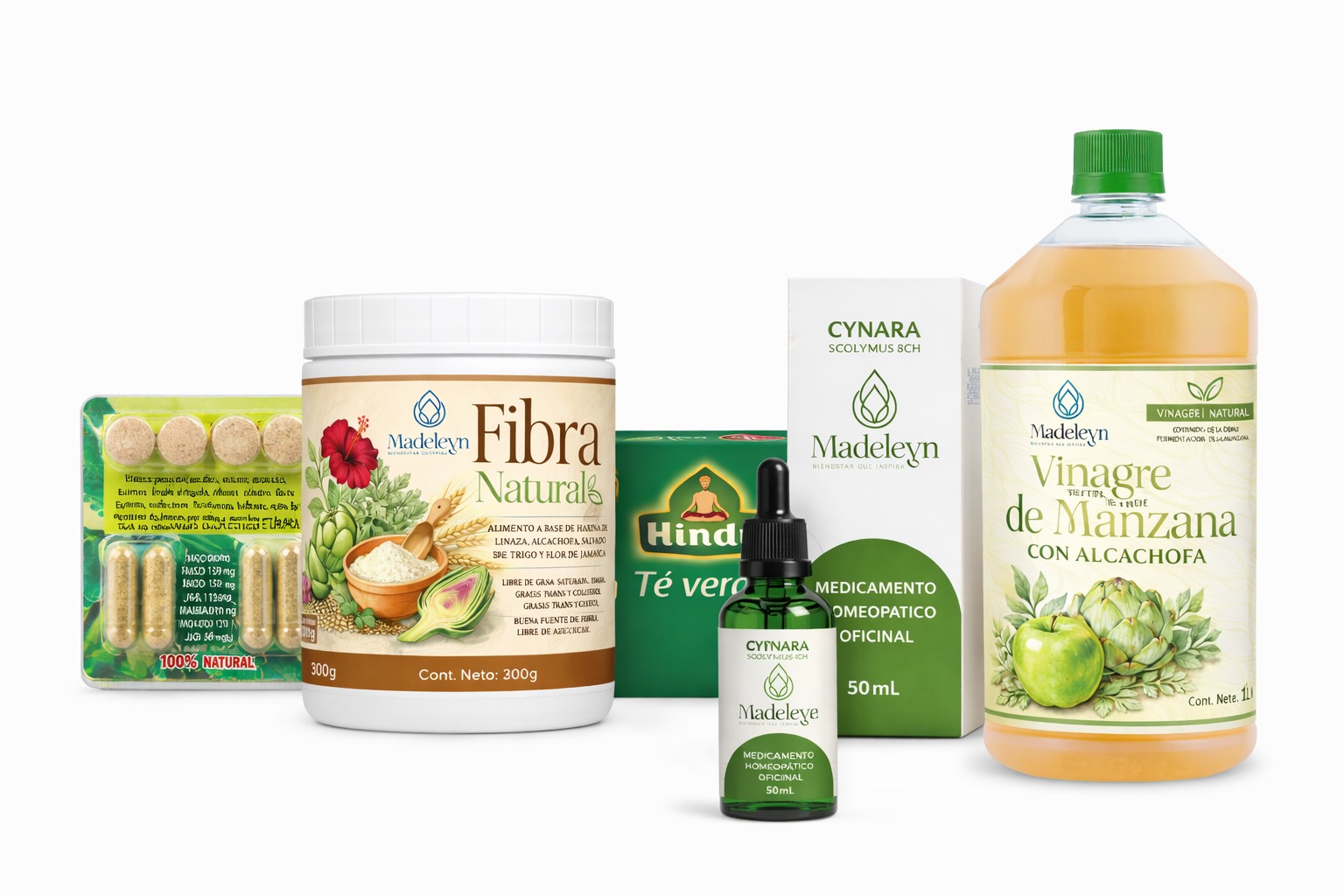 Kit 12 Kilos — línea completa Madeleyn: CYNARA, Antiparasitario, Vinagre, Fibra Natural y Té Verde Hindú